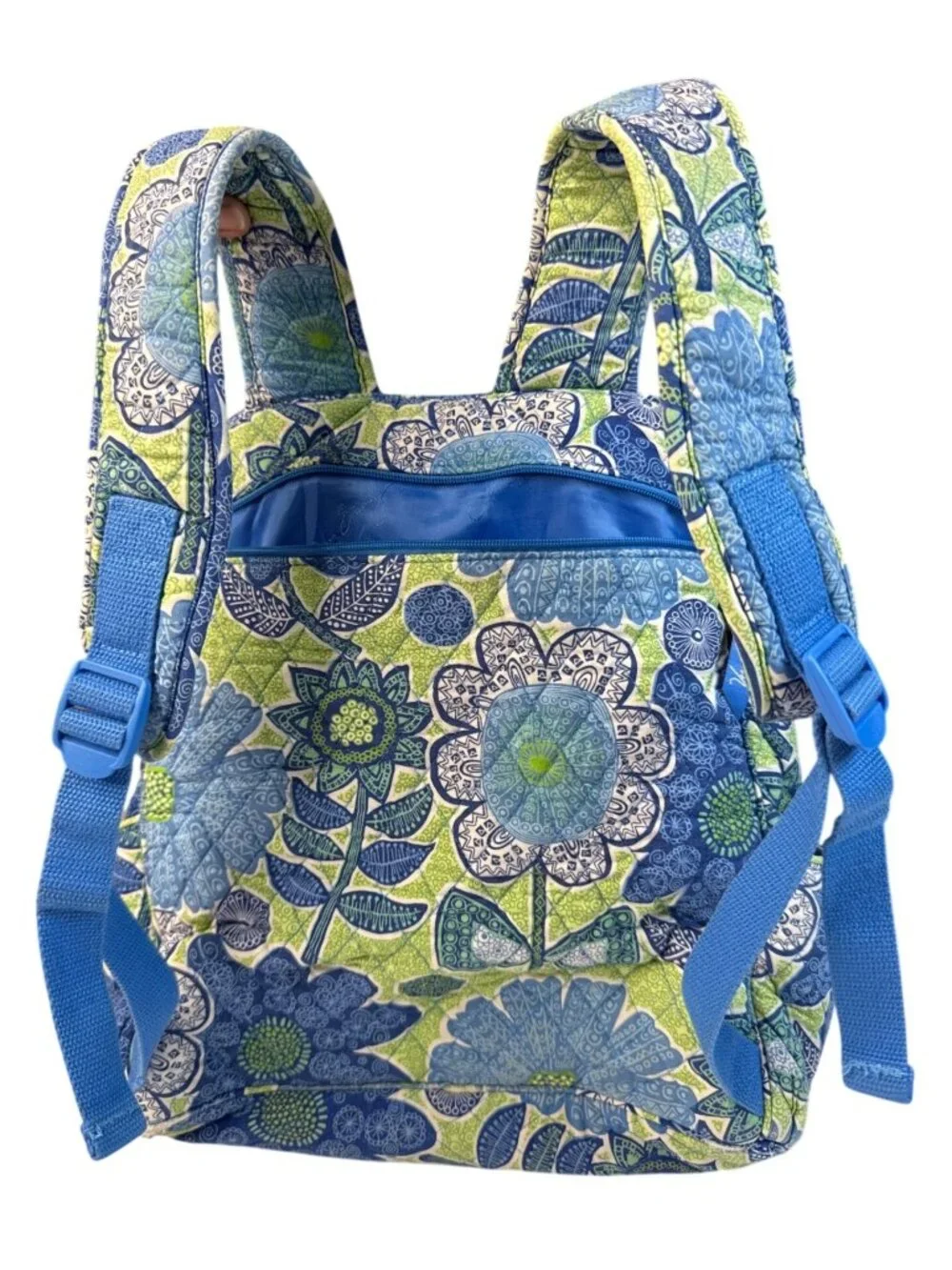 Vera Bradley Doodle Daisy Blue Floral Quilted Backpack W/Multiple Pockets